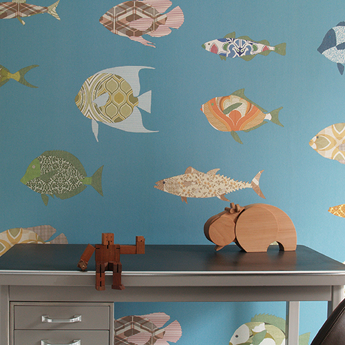 Inke Heiland Vissen Bont - Wallprint Fish Multicolor - Wandbild Fisch Bunt