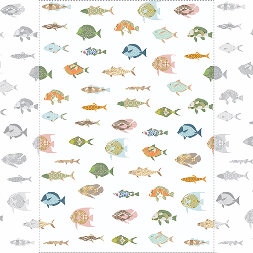 Inke Heiland Vissen Wit - Wallprint Fish White - Wandbild Fisch Weiss