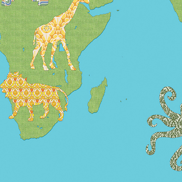 Inke Heiland Muurprint Wereldkaart Groen - Wallprint World Map Green - Wandbild Weltkarte Grun